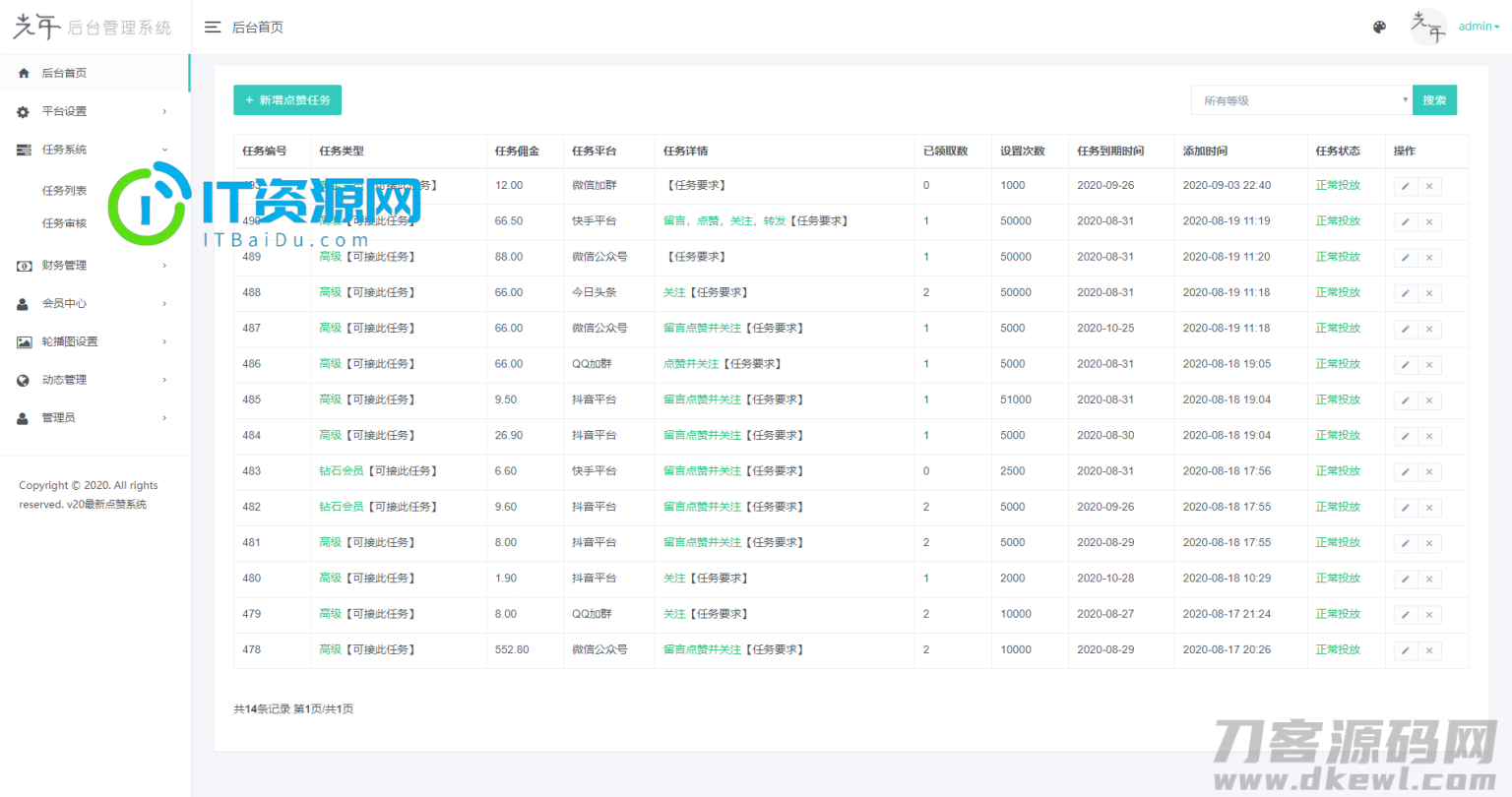 【抖音快手点赞系统】全新蓝色UI+完整后台