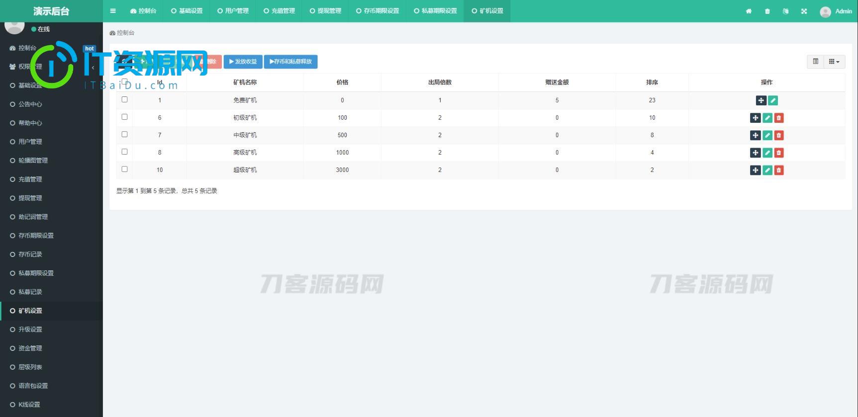 H5打包版双语言的虚拟币矿机交易系统 USDT支付 矿机系统 存币生息