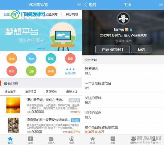 VK维客众筹网整站源码+手机端众筹网站系统源码下载